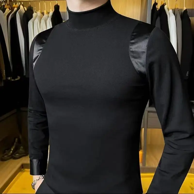 

Fashion Patchwork Slim Plus Size Tops Spring Autumn Long Sleeve All-match Youth Trend T Shirts High Street Men's Clothing