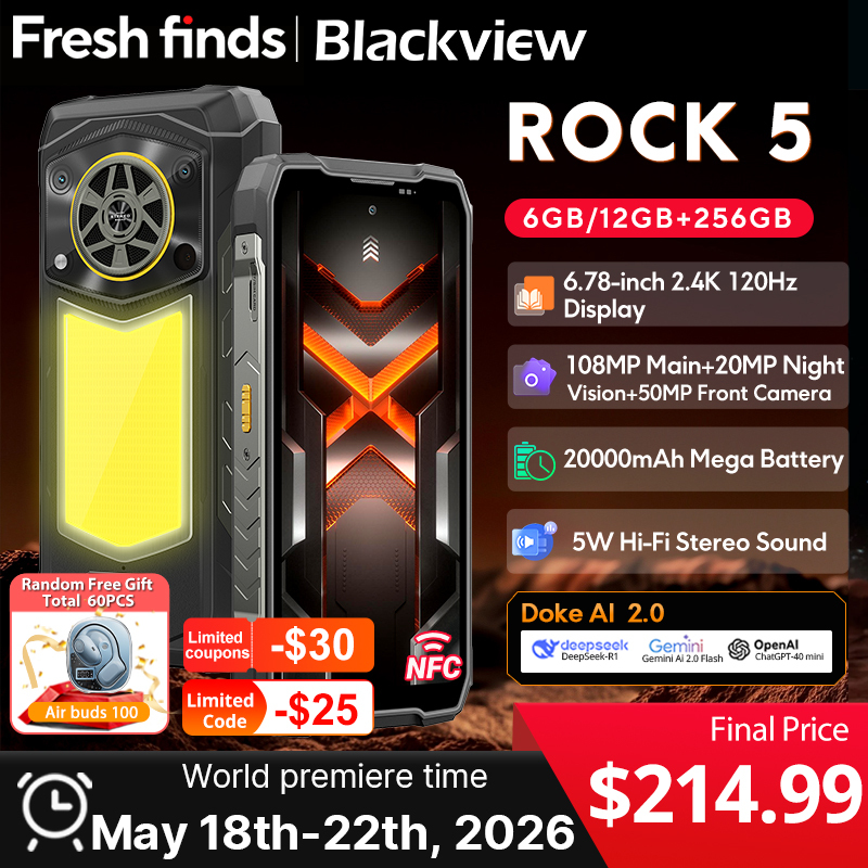  Blackview ROCK 5 Rugged phone 6.78'' 2.4K 120Hz Display Camping Lantern 108MP Camera NFC 20000mAh Cellphone 