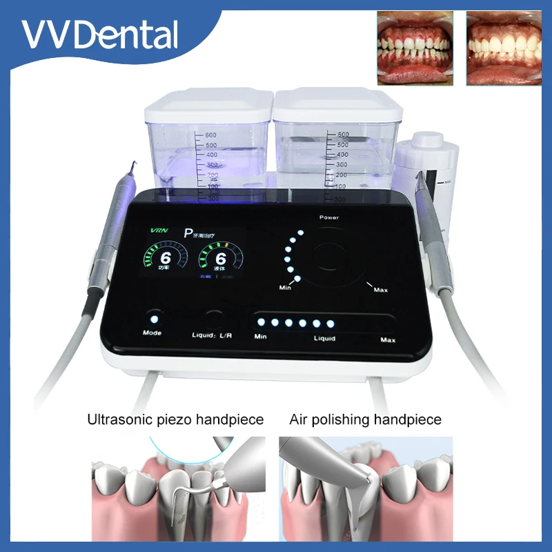 VVDental VRNQ6 공기 광택기 초음파 샌드블래스터 치주 구강 치료 시스템, 6 in 1 공기 흐름 연마 치아 청소 도구