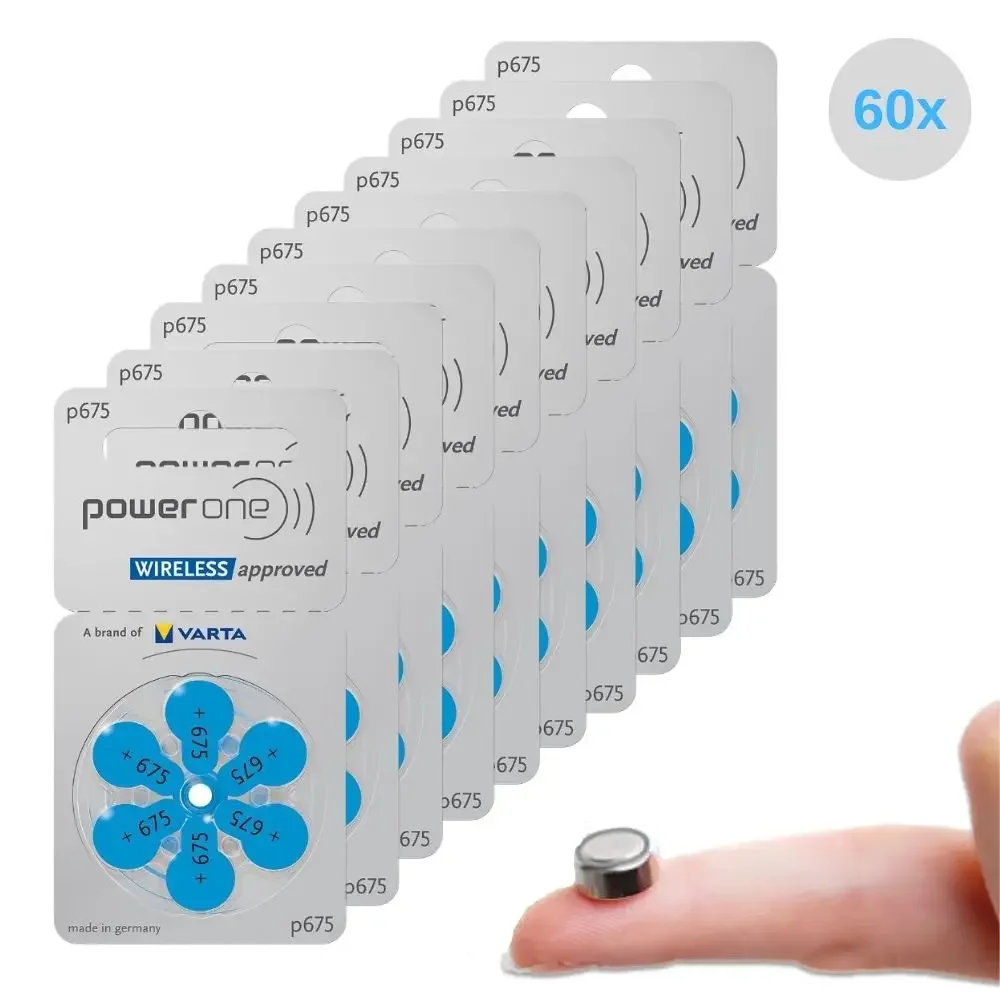 PowerOne P675 Hearing Aid Battery 60PC 675/A675 Zinc Air Hearing Aid Batteries 1.45V 675A A675 675 PR44 Battery for Deafness