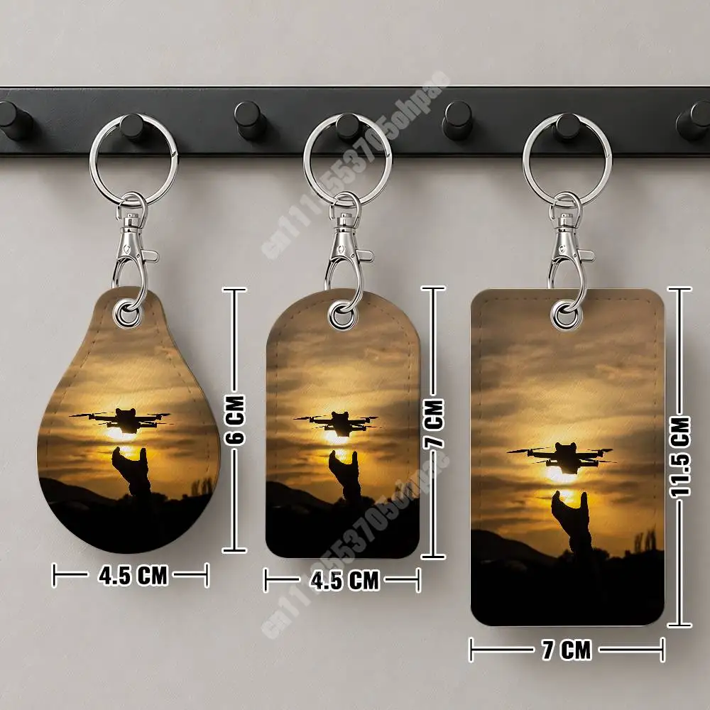 D-Dji Drone Pilot Geek Leather Keychain Card Holder for Airtag & ID Cards Business Bag Charm
