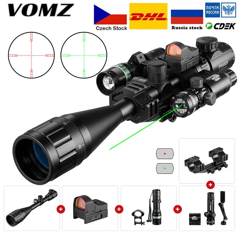 Hunting 6-24X50 Aoeg Rangefinder Rifle Scope with Holographic 4 Reticle Sight Red Dot Green Laser Combo Riflescope Ar15