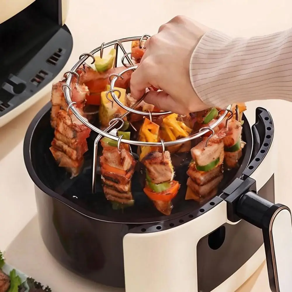 Image of Heißluftfritteusen-Grillrost, runder Hängespießhalter, Edelstahl für Küche und Outdoor-BBQ, wiederverwendbar, leicht zu reinigen