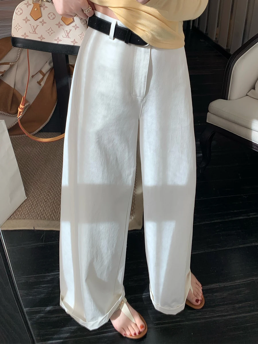 

MUKOK Cotton Wide Leg Casual Pants High Waist Drapey Straight Leg Women's Long Pants Commute Sle with kets Zipper Closure