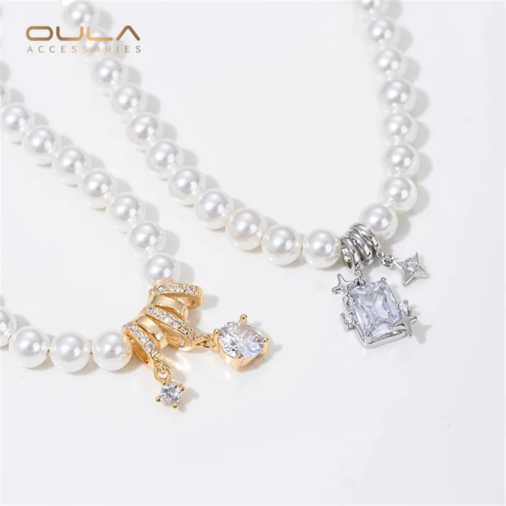 1pcs 14K Gold-plated Multi-layer Tube Bead Twin Star Pendant Set with Zircon Rectangular Zircon Star Diy Pearl Necklace Pendant