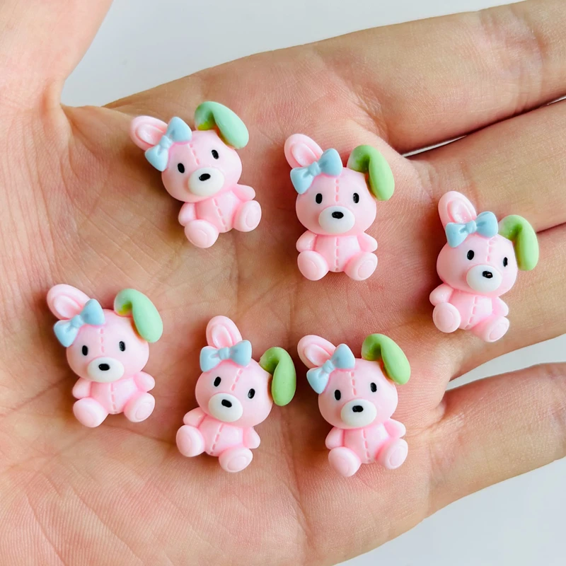 12 piece cartoon resin mini pink rabbit nail decoration DIY set, suitable for nail art and jewelry making A117