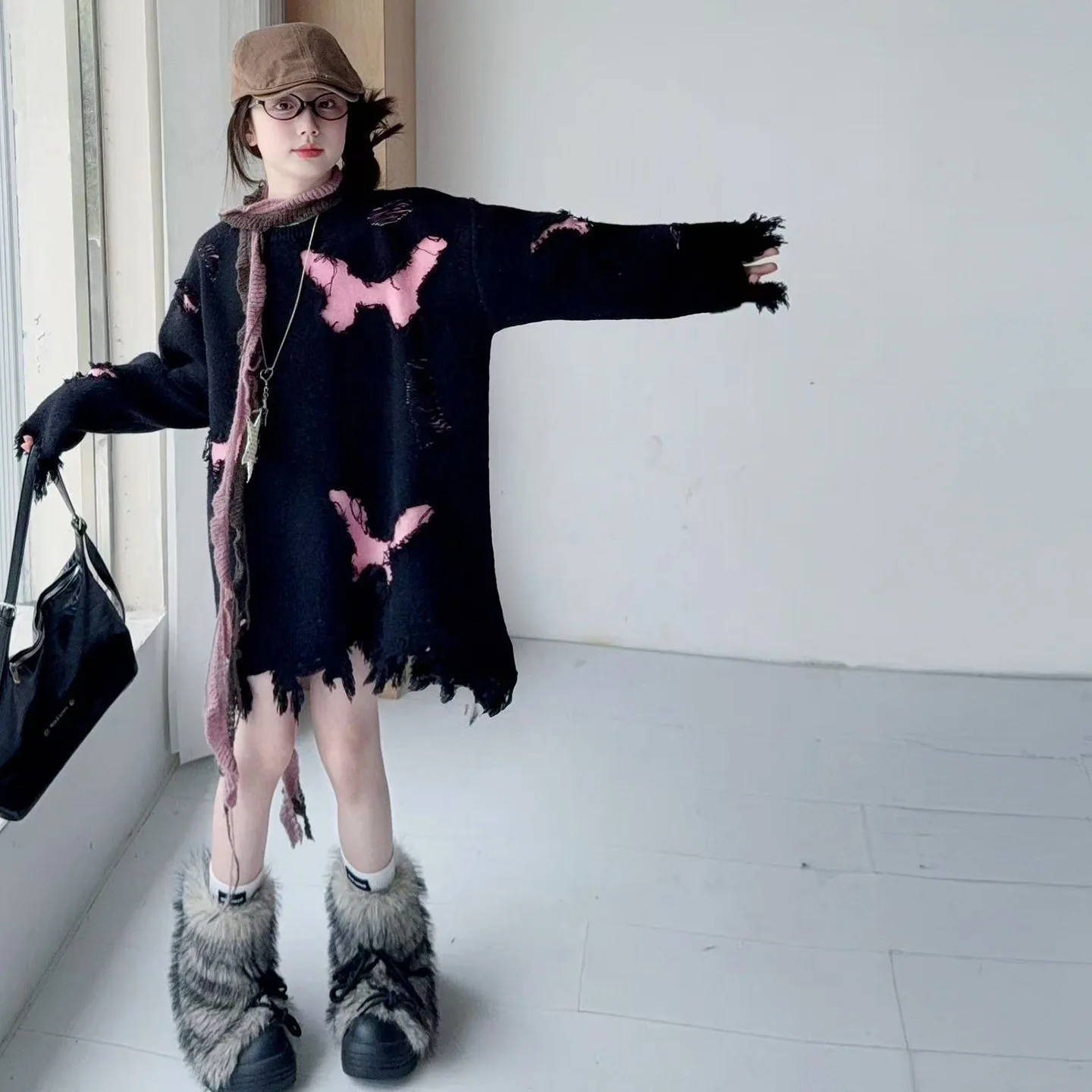 Girls Heavy Craft Trendy Sweater Big Girls Spring Autumn Stylish Knitwear Childrens Wear Unique Korean Top