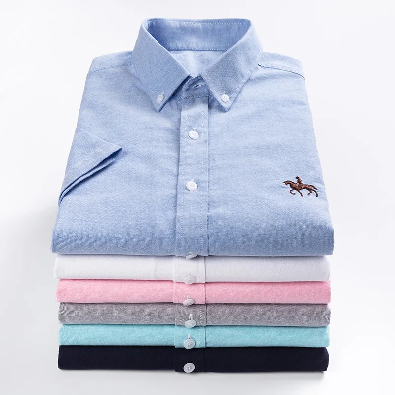 New L Short Sleeve 100% Cotton Oxford Soft Comfortable Regular Fit Plus Size Quality Summer Business Men Casual Shirts