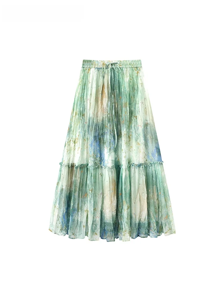 

La Chapelle винтажная картина маслом с поясом плиссированная юбка adient eyes f женская элегантная длинная юбка высокого класса