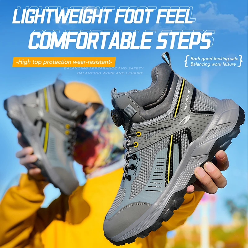 Rotating button New Work Safety Shoes For Men Anti-smash Anti puncture Work Sneakers Steel toe shoes Protection Boots Men Shoes