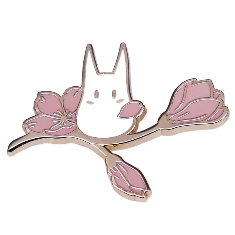 Beautiful Sakura Tree Branches Cat Hard Enamel Pin Kawaii Cartoon Flowers Badge Anime Animal Brooch for Jewelry Fans Collection