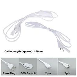 1.8m Lighting Accessory 250V EU Plug Extension Cord with ON/OFF Switch Cable For T5 LED Tube T8 Power Charging 2p 3p Wire