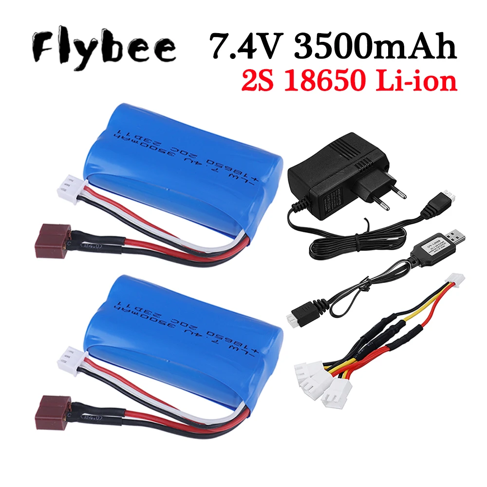 Upgraded 7.4V 3500mAh 2S Li-ion Battery T plug and Charger for SCY-16101PRO SCY-16102PRO SCY-16103PRO SCY-16201PRO R/C Car Parts