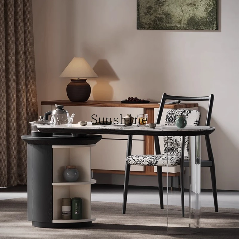 

Italian minimalist balcony, tea table, small light luxury modern high-end living room