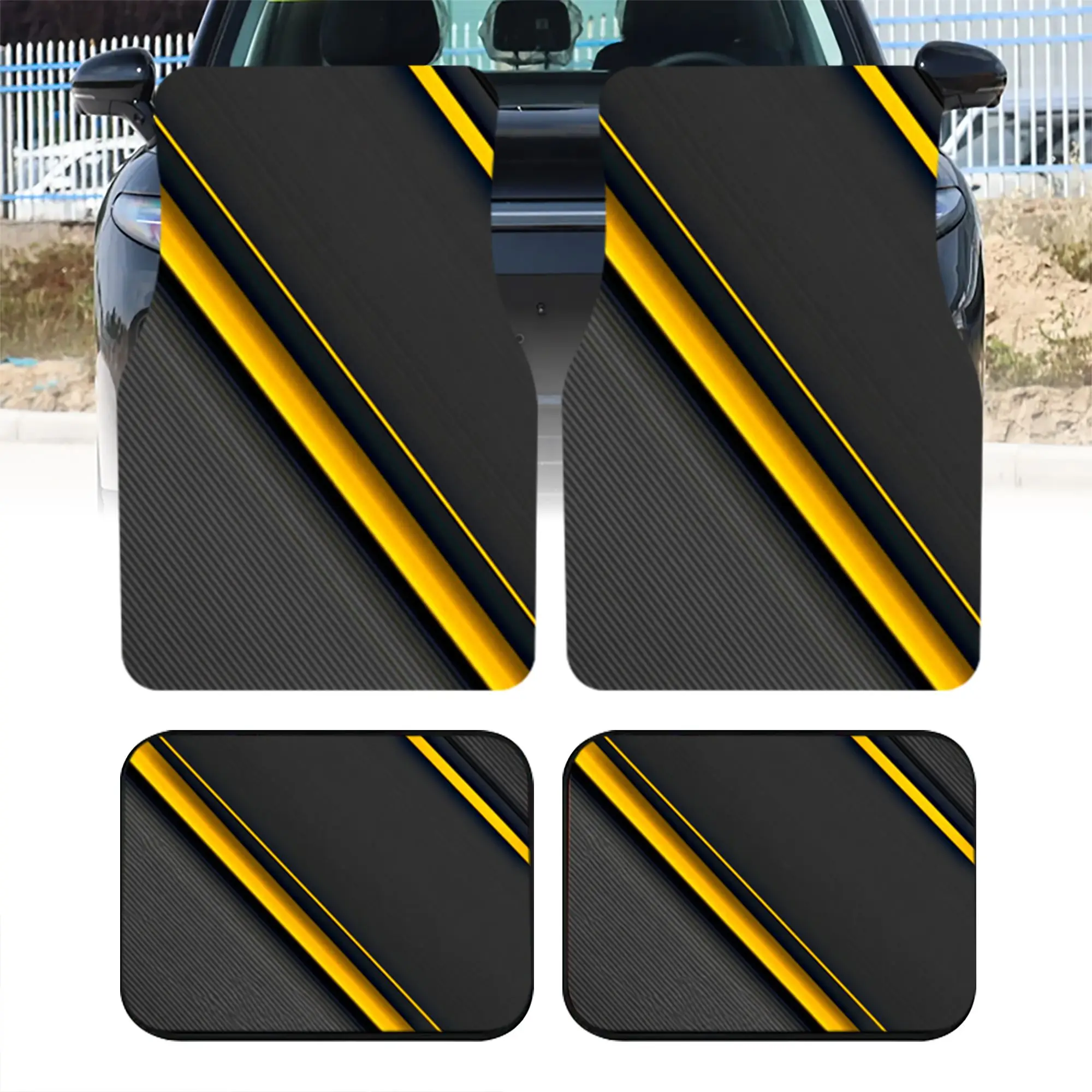 2pcs 4pcs Universal Car Floor Mats, Bold Black And Yellow Diagonal Stripe Print, Trendy Automotive Interior Decor, Non-Slip Vehi