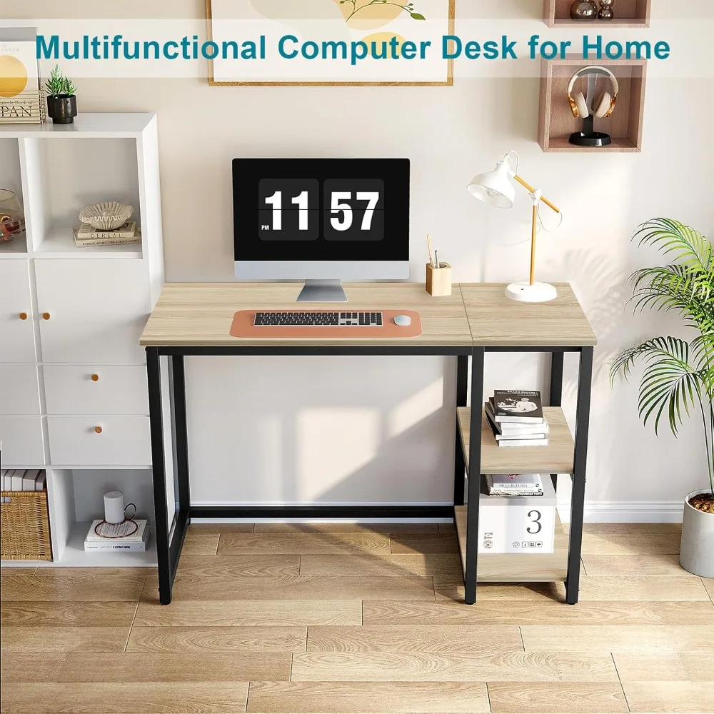 Large Storage 47-inch Modern Gaming and Study Desk with 2-Tier Shelves for Home Office Use
