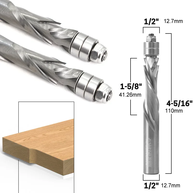 Compression Flush Trim Solid Carbide Spiral Router Bit Two Flute- 1/4“ Shank 1/2
