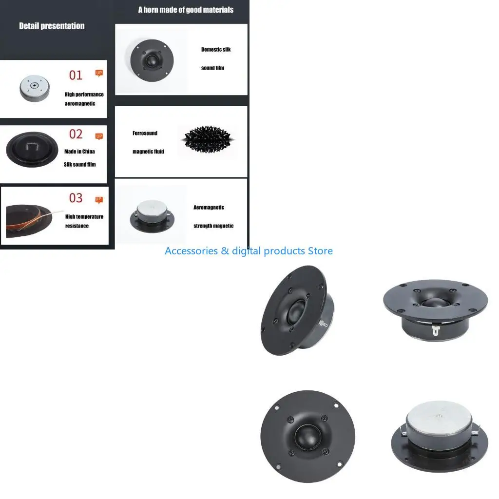 

77JD Superior Brilliances, 4 дюйма, 8 Ом, макс. 60 Вт, 104 мм, Hi-Fi купольный высокочастотный динамик для звуковых систем