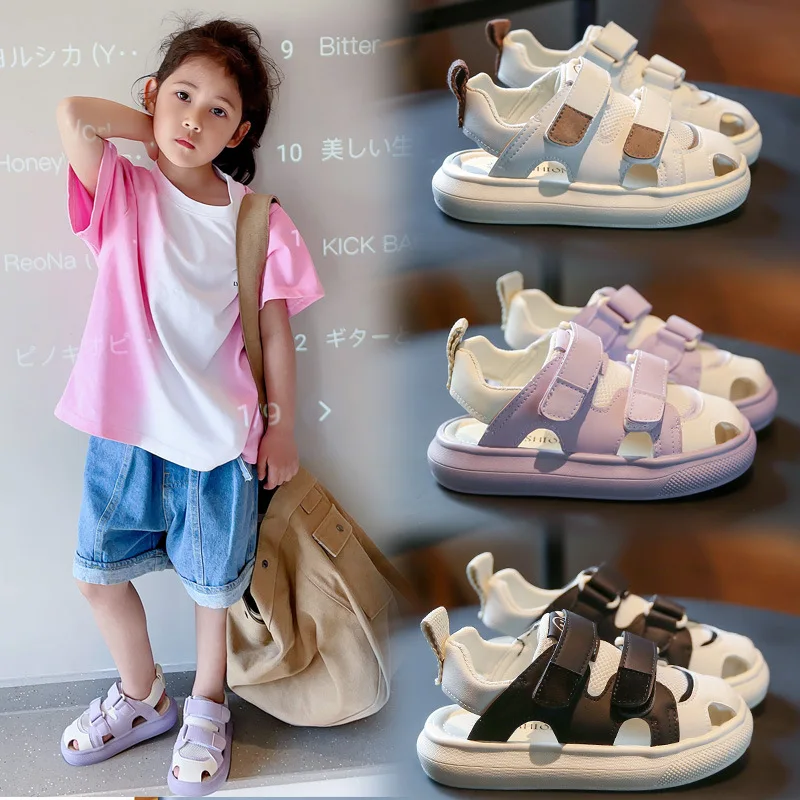 

2024 летние спортивные детские сандалии, модные кроссовки Baotou, уличная пляжная обувь для девочек, детская нескользящая обувь, сандалии