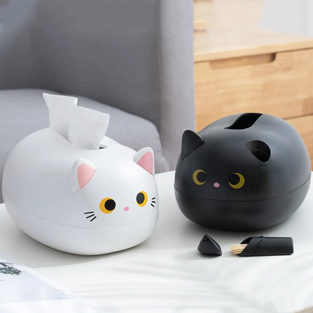 AA94-Cute Tissue Box Kit Dispenser Storage Tissue Holder With Toothpick Box Cats Tissue Box