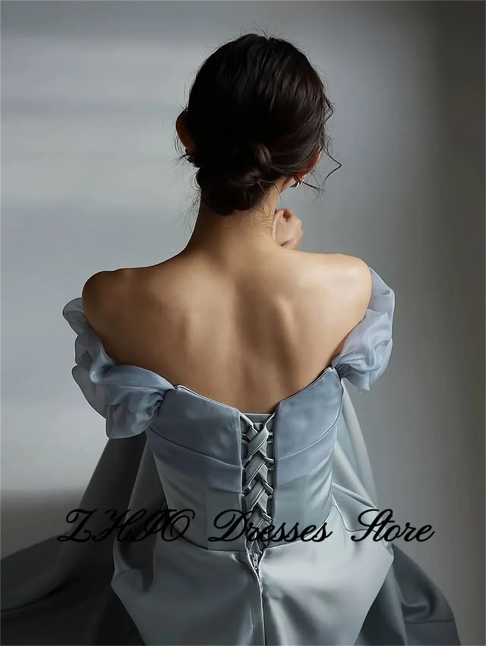 ZHIO Schulterfreies koreanisches Hochzeitsfotografie-Hochzeitskleid aus weichem Satin, knöchellanges Abendkleid, individuell gestaltet