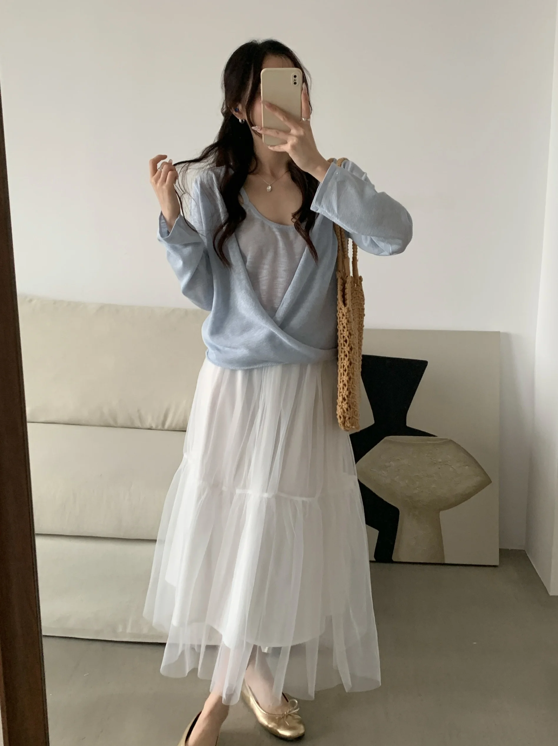 

Комплект из вязаного топа-накидки и пляжной туники Aimisle для женщин: свободный крой, повседневный стиль, корейский дизайн