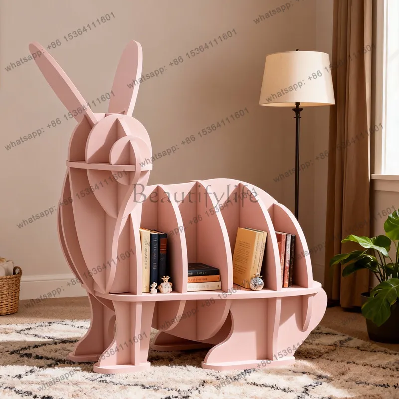 

Creative rabbit shape bookshelf storage decorative shelf library theme ornament