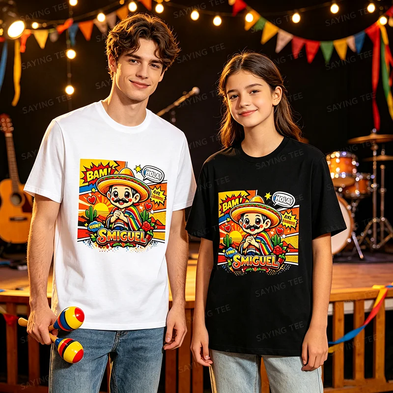 Smiguel Mexikanisches Sombrero T-Shirt Y2k Humor Lebendige Kunst Lustiges Mexikanisches Kultur-Mashup T-Shirt Niedliche Festival-Partykleidung Neuartiges Geschenk – Detail 5