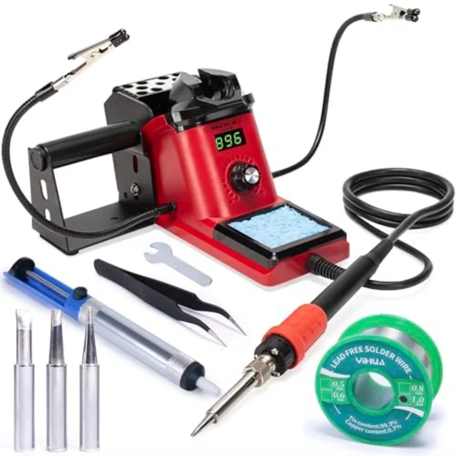 

926 III 0W Soldering Iron Station Kit with LED Display, 2 Helping Hands, 3 Extra Iron Tips, 35g Lead-Free Solder, Solder Sucker