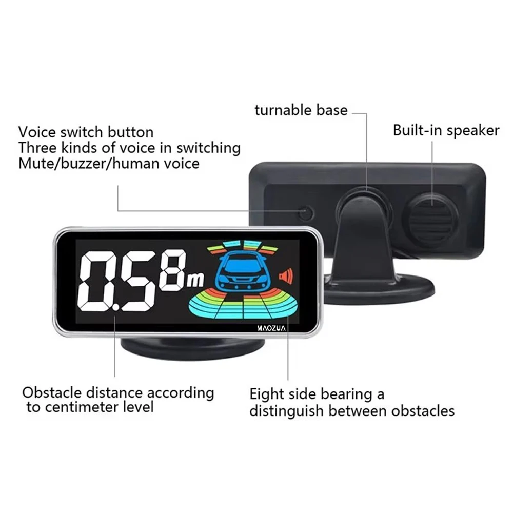Zestaw czujników parkowania LED MAOZUA, 4 czujniki, wyświetlacz z podświetleniem 22 mm, system monitorowania radaru cofania