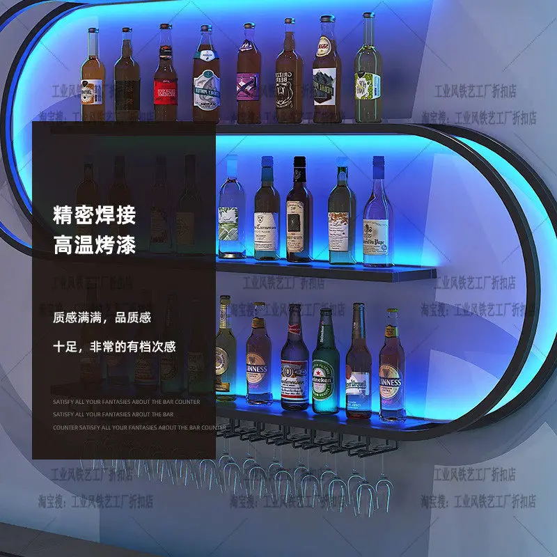 

iron bar wall hanging wine rack geometric art wine cabinet wall luminous wine rack industrial style bar restaurant rack