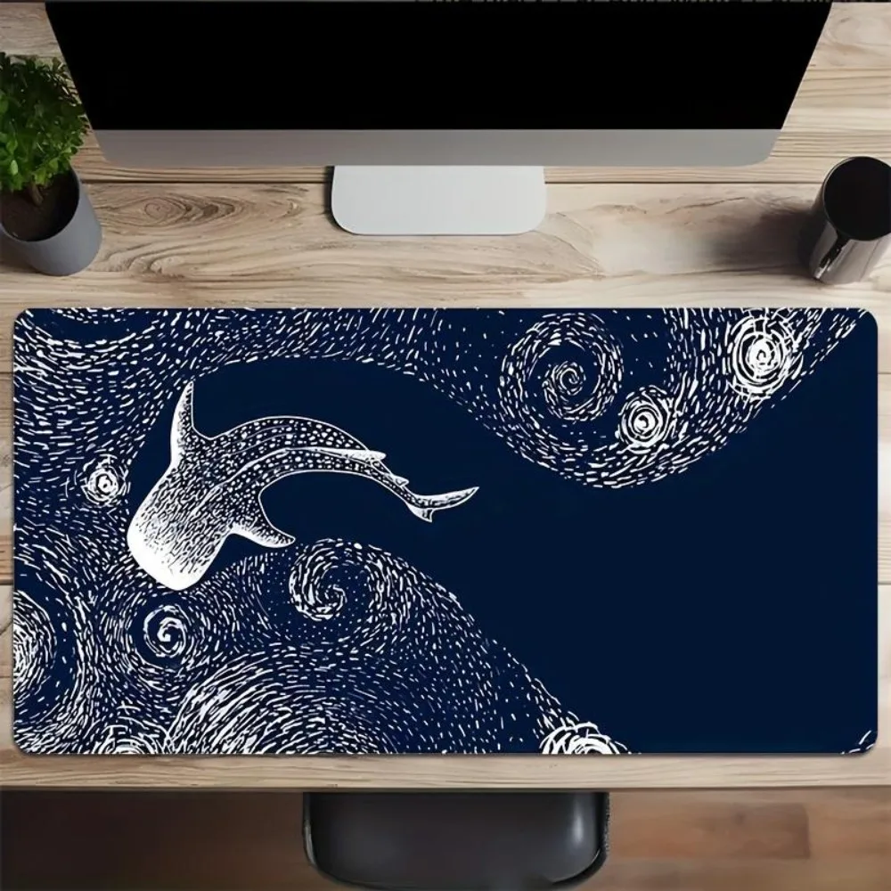 

Большой коврик для стола «Звездная ночь» Ван Гога с изображением китовой акулы, удлиненный игровой коврик для мыши, нескользящий коврик для стола для домашнего офиса и декора