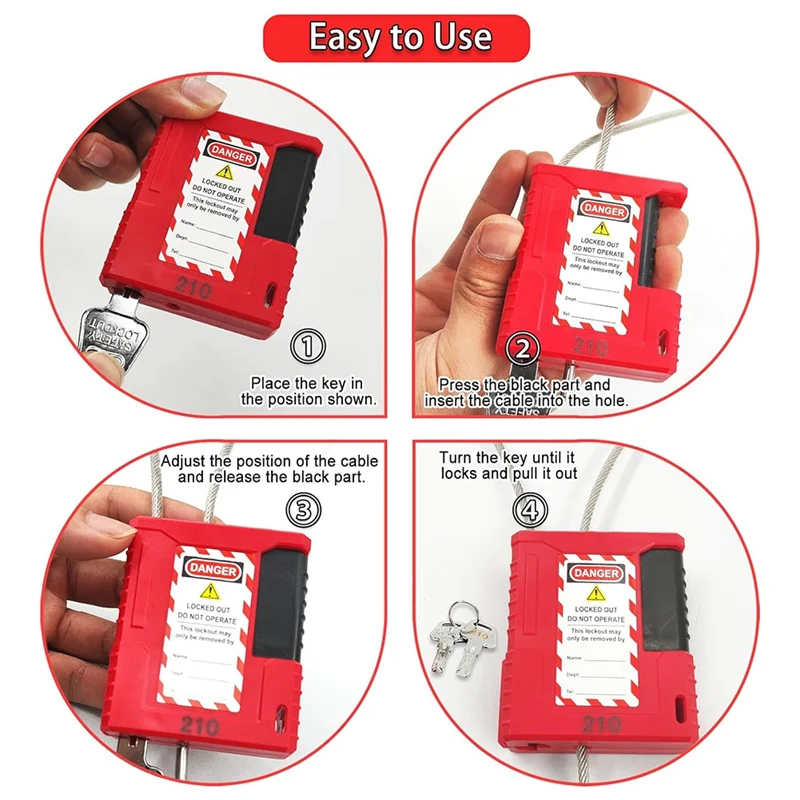 قفل كابل AAAC-Lockout Tagout - قفل كابل قابل للتعديل بطول 3.3 قدم، قفل كابل فولاذي مع طلاء الفينيل، كابل Loto