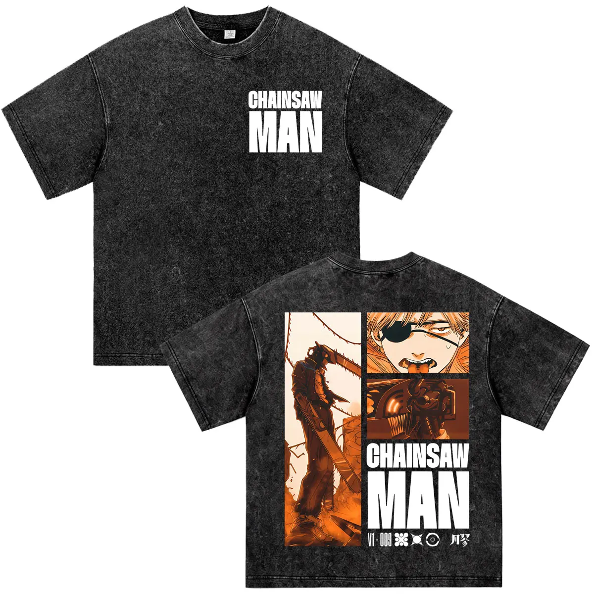 Washed Anime Chainsaw Man Reze Denji Power T Shirt Men Women Vintage Manga Classic T-shirts Oversized Cotton T-Shirt Streetwear