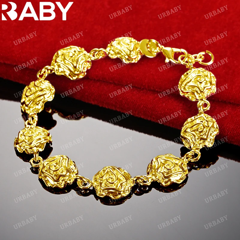 

URBABY 18K Gold Bracelet Rose Flowers Bracelets For Women Wedding Banquet Fashion Party Gift Fine Jewelry Wholesale