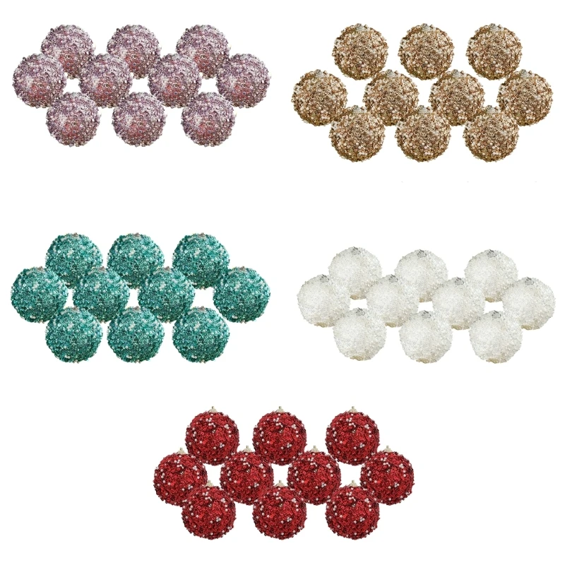 Set of 10 Shatterproof Baubles Ornaments for Christmas Tree Sparkling Sequins Hanging Balls Pendants Party DropShipping