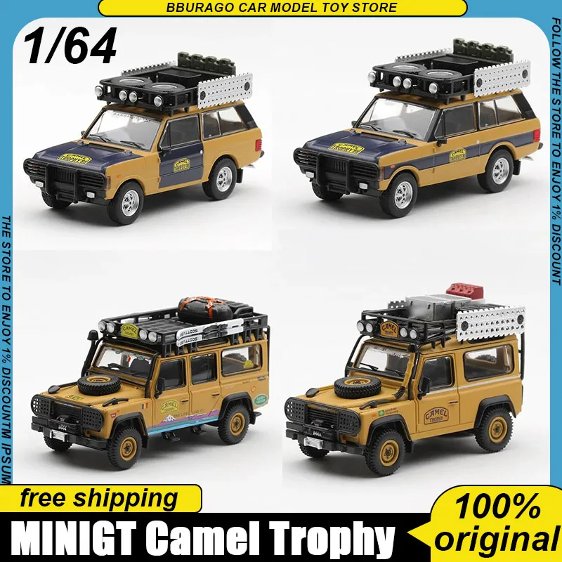 

Pre-Sale Minigt 1:64 Camel Trophy With Land Rover Range Rover 1981 Defender 90 110 Model Toys Gifts Boy Ornament Christmas New