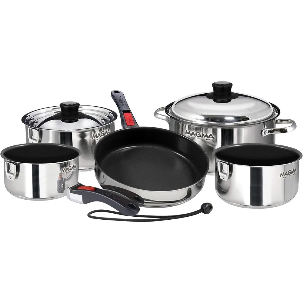 

Magma Products, A10-360L-IND, 10 Piece Gourmet Nesting Stainless Steel Cookware Set, Induction Cooktops