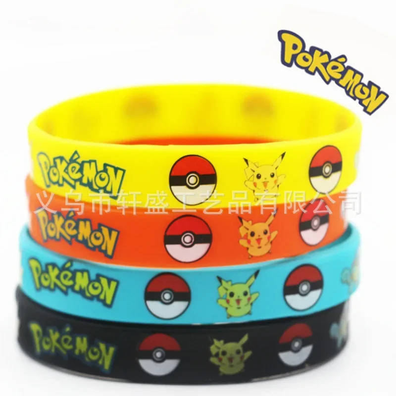 Pokemon Silicone Bracelet Pocket Anime Character Elf Pikachu Bracelet Children Wristband Bracelet Cute Print Jewelry Party Gift