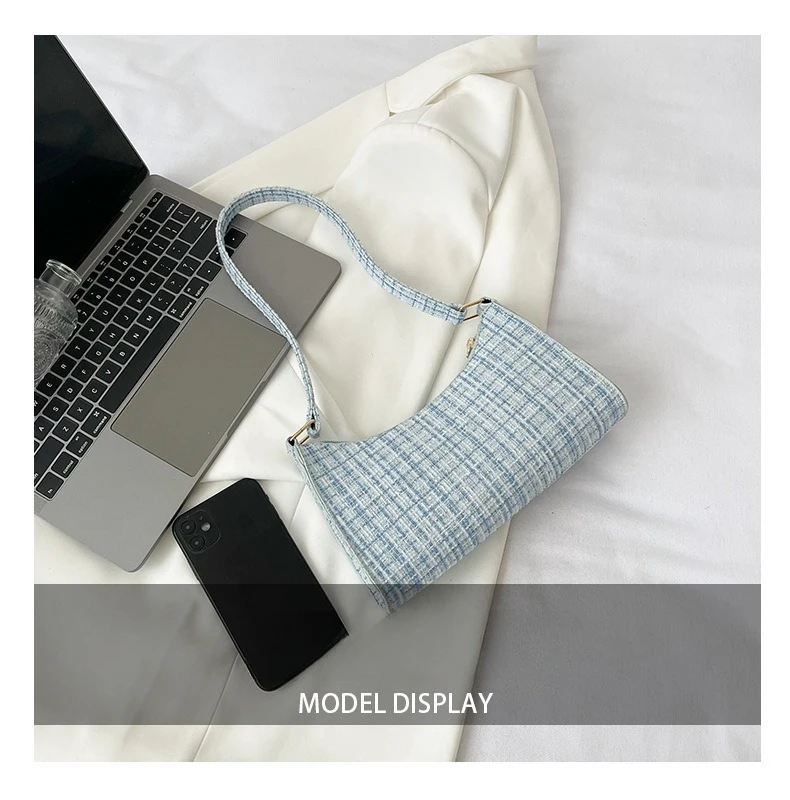 Damen-Unterarmtasche mit minimalistischem Gittermuster, modische High-End-Design-Umhängetasche, lässige, vielseitige Geldbörse für den Pendelverkehr – Detail 4