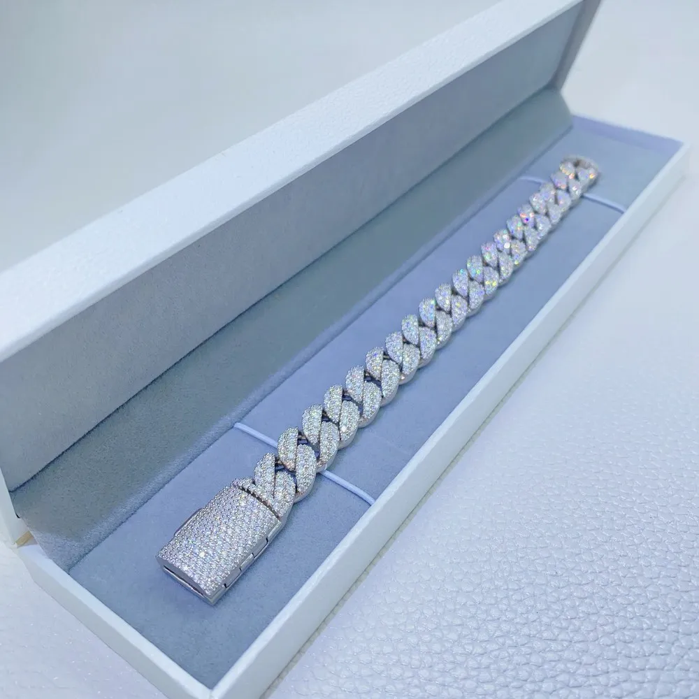 Cuban Chain New model S925 silver Moissanite diamonds  wide double row hip-hop bracelet