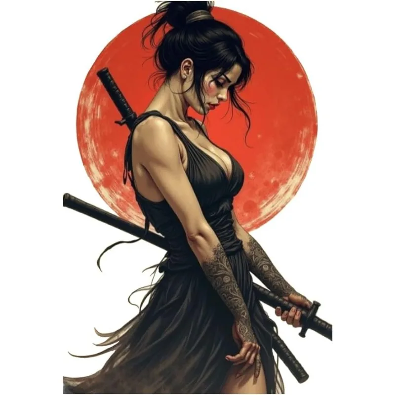 1pc 2D Flat Japanese Warrior Girl Vinyl Sticker, Waterproof Decal for Car Bottle Laptop Camper AC Decor, Holiday Gift