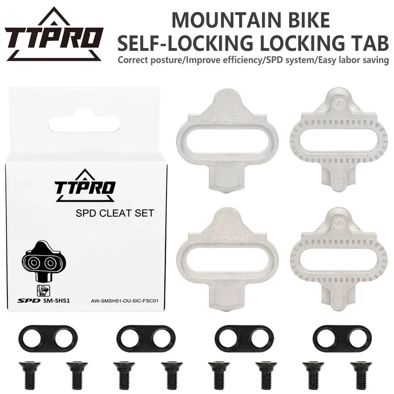 TTPRO SH51/SH56 SPD-Compatible Self-Locking MTB Pedals - Steel & Aluminum Alloy Cleats for Mountain Bikes