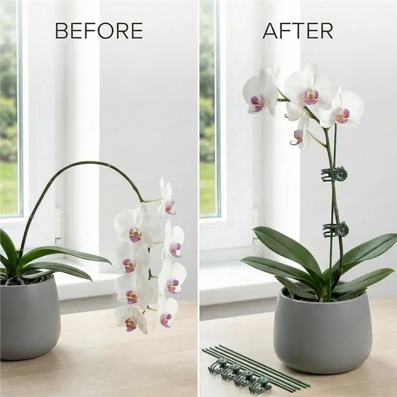 WORTHOWN-Orchid Plant Support Stake Set Plant Stakes Flower Plant Fixing Clips Kit
