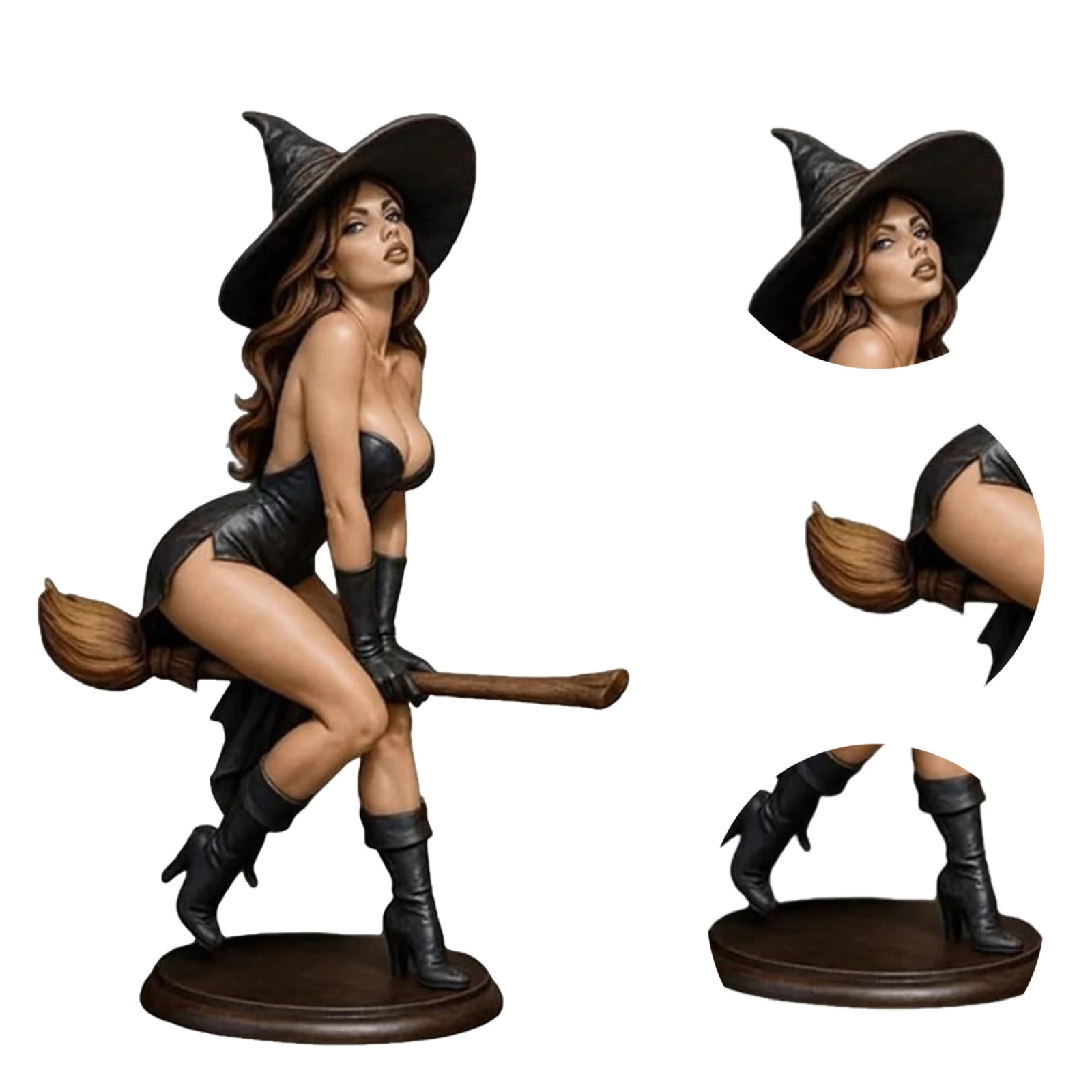 Halloween Witch Statue 6 Inch Hand-Painted Resin Seductive Sorcery Statue Sexy Witch Bookshelf Figurine for Home Decoration
