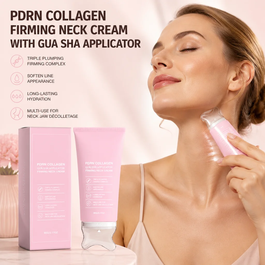 PDRN Collagen GuaSha Neck Wrinkle Cream Built-In Gua Sha Massager,Sculpt Neck Jawline Contour Lift Sagging Skin Scraping Therapy