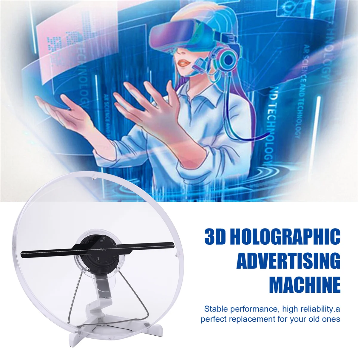 3D Holographic Fan Screen Rotating Display Air Virtual Stereoscopic Imaging Led Projector Wifi Outdoor US PLUG