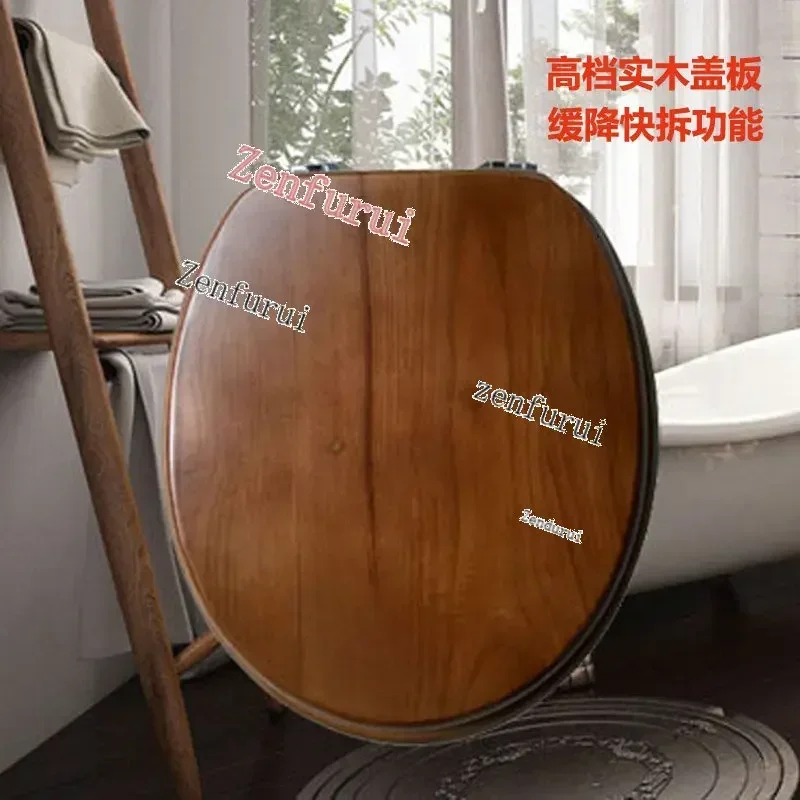 Solid Wood Toilet Seat Cover OUV Universal Thickened Seat Ring Black Walnut Stainless Steel Buffer Drop Hinge Seat