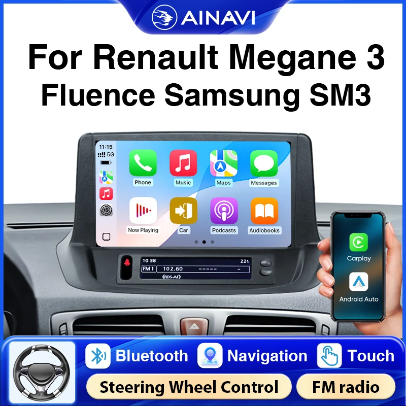 Ainavi Autoradio Per Renault Megane 3 Fluence Samsung SM3 2008 2009 2010 2012 Wireless Carplay Android Auto Car Multimedia 9 pollici