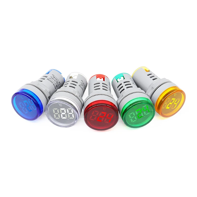 1PC Mini LED Indicator 22mm Round Digital Display Thermometer Meter-20℃~199℃Voltage AC50-380V Temperature Sensing Probe Wire